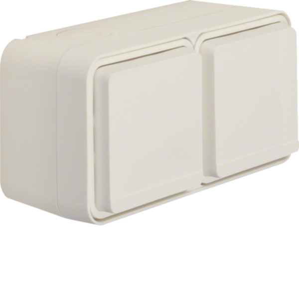 Hager WNC142B Steckdose SCHUKO Aufputz 2-fach waager m.Klappdeckel2 Leitungseinf links