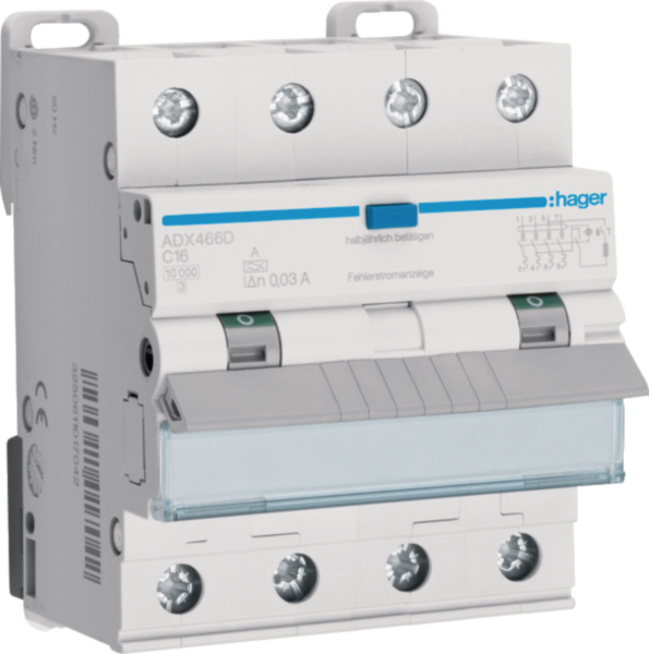 Hager ADX466D Fi-LS 4P 10kA C-16A 30mA Typ A
