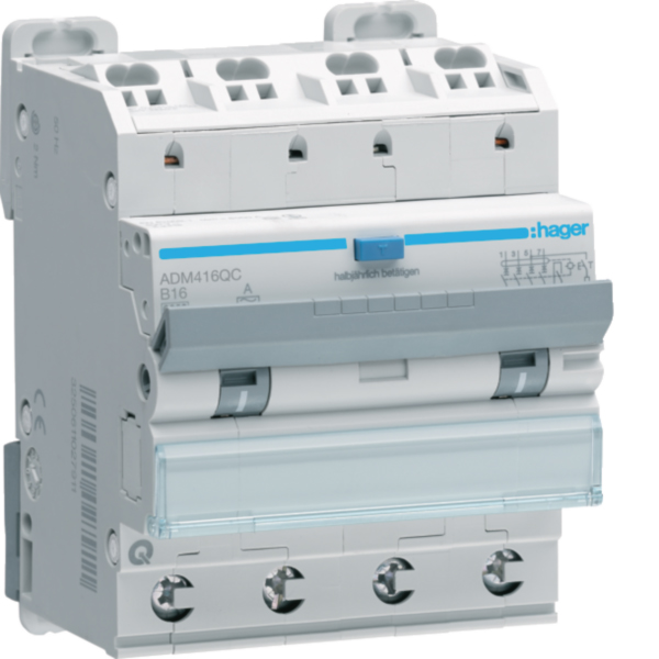 Hager ADM416QC Fi-LS 4P 6kA B-16A 30mA Typ A QC/QB 230/400V