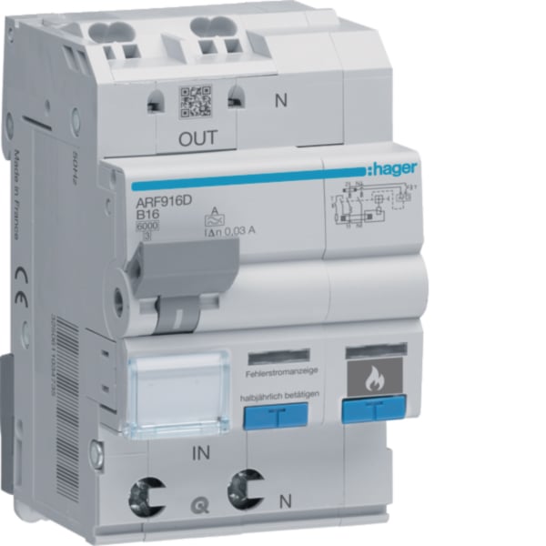 Hager ARF916D AFDD Fi-LS 1P+N 6kA B-16A 30mA 3M Fehlerlichtbogen/Brandschutzsch.