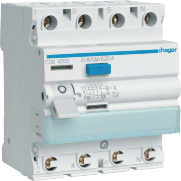 Hager CDS425D Fi-Schalter 4polig 6kA 25A 30mA Typ A QuickConnect