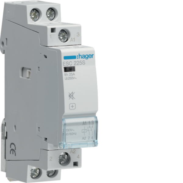 Hager ESC225S Installationsschütz 25A brummfrei 2Schließer 230V