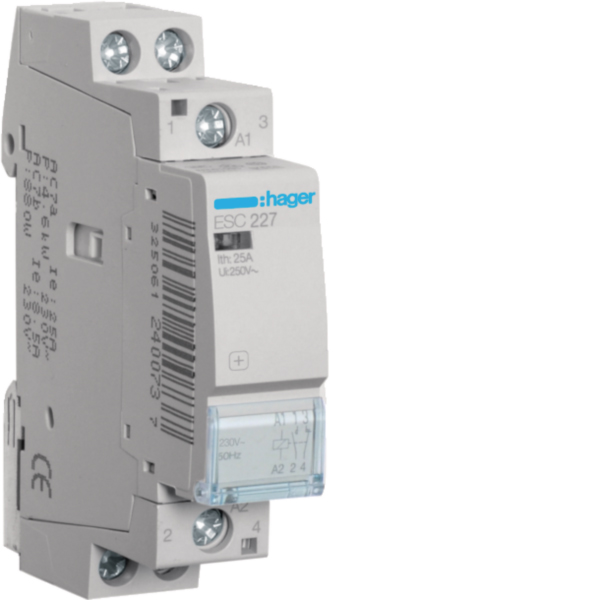 Hager ESC227 Installationsschütz 25A 1Schließer u.1Öffner 230V