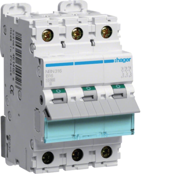 Hager NBN316 Leitungsschutzschalter 3polig 10kA/15kA B-16A 3M
