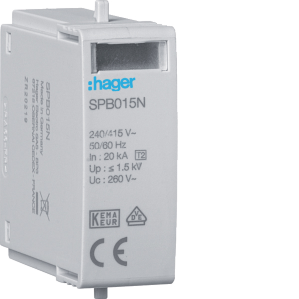 Hager SPB015N Steckmodul T2 N-PE Uc 260V Imax 40kA Up 1.5kV