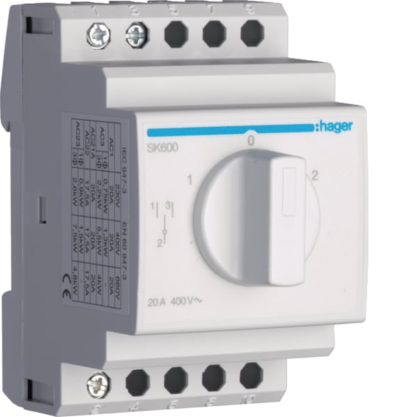 Hager SK600 Umschalter mit Nullstellung 20A 400V