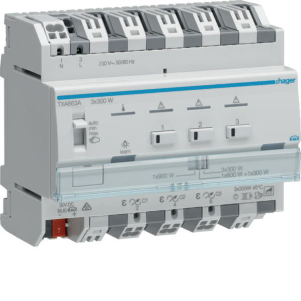 Hager TXA663A Universal-Dimmaktor 3-fach KNX easy 3x300W ESL/LED