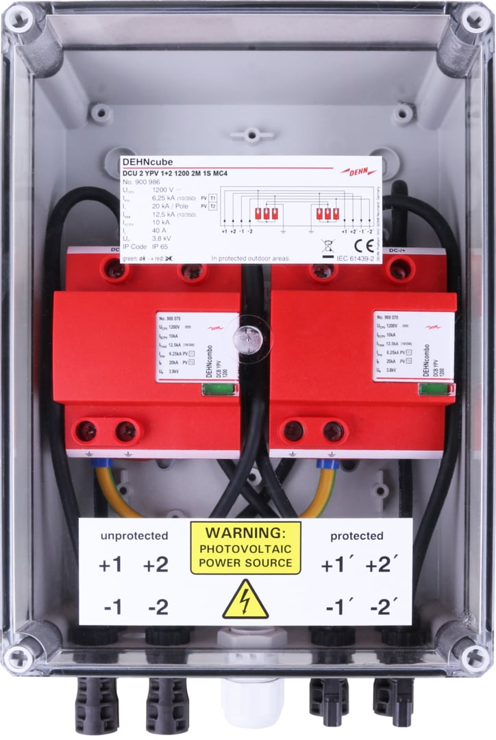 Dehn Dehn 900986 DCU 2 YPV 1+2 1200 2M 1S MC4 GAK Typ 1+2 im Gehäuse IP65 für PV-Anl