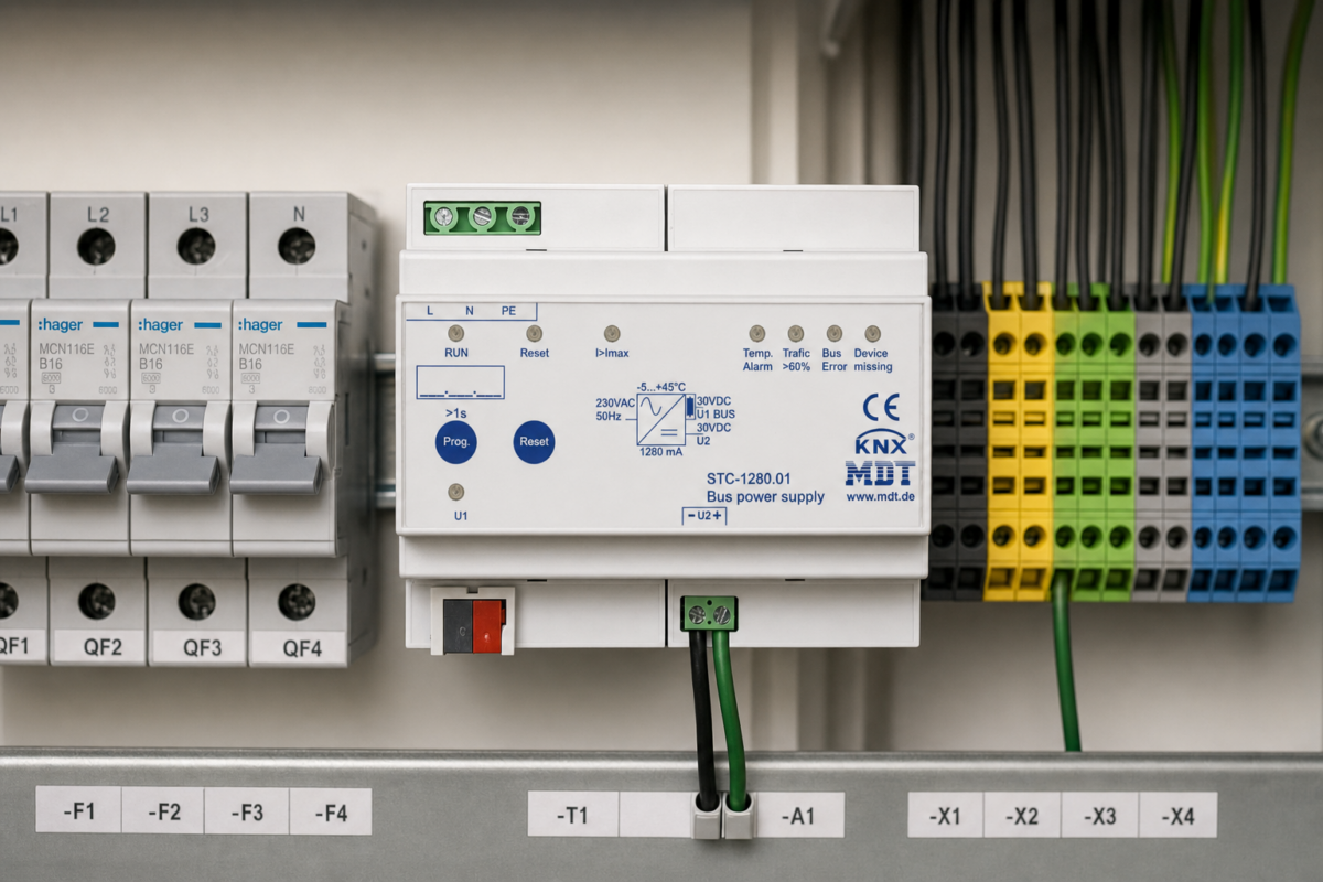 MDT KNX Spannungsversorgung STV STC STR auf Hutschiene im Verteiler