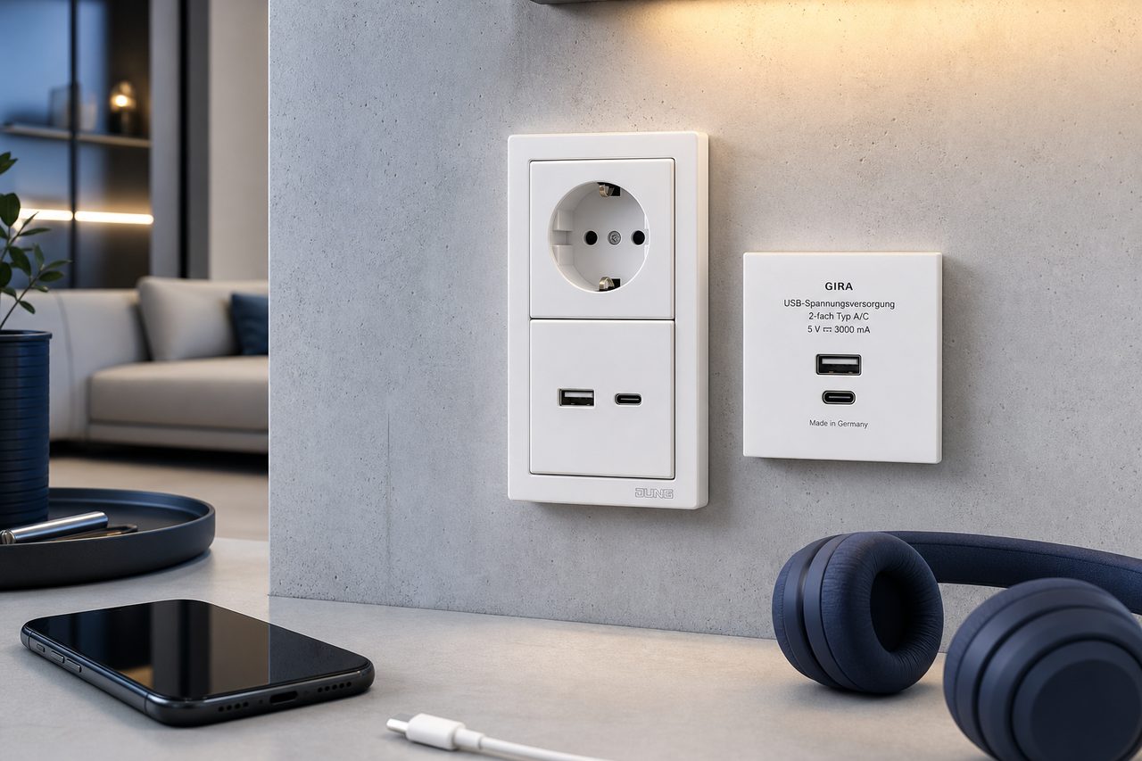 USB-C in der Wand: Steckdosen mit Ladefunktion von Gira, Jung und Busch-Jaeger