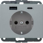 BERKER Steckdose 1-fach alu matt 1USB-A 1USB-C 48147003 Unterputz mit BS USB IP20