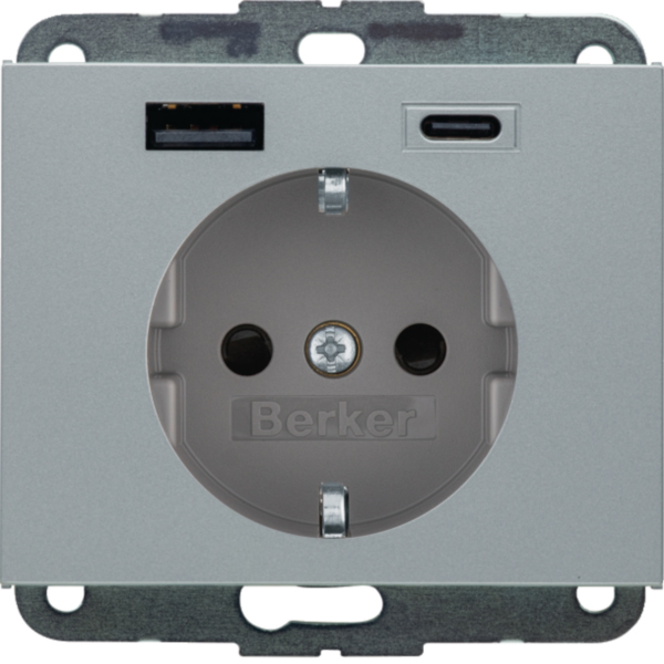 BERKER Steckdose 1-fach alu matt 1USB-A 1USB-C 48147003 Unterputz mit BS USB IP20