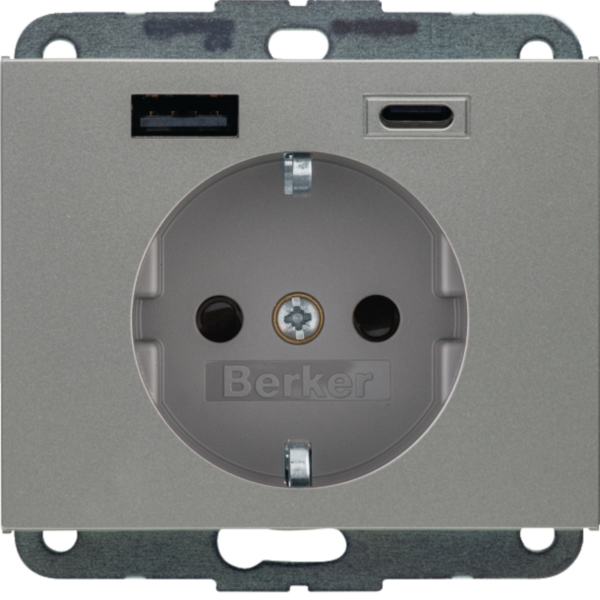 BERKER Steckdose 1-fach Edelstahl matt 1USB-A Unterputz 48147004 1USB-C mit BS USB IP20