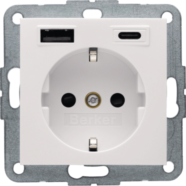 BERKER Steckdose 1-fach weiß glänzend 1USB-A 1USB-C 48148982 Unterputz mit BS USB IP20