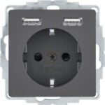 BERKER Steckdose 1-fach schwarz matt 2USB-A Unterputz IP20 MAN0204523 Euro-Steck