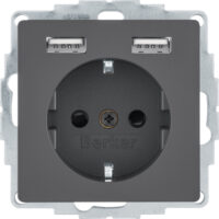 BERKER Steckdose 1-fach schwarz matt 2USB-A Unterputz IP20 MAN0204523 Euro-Steck