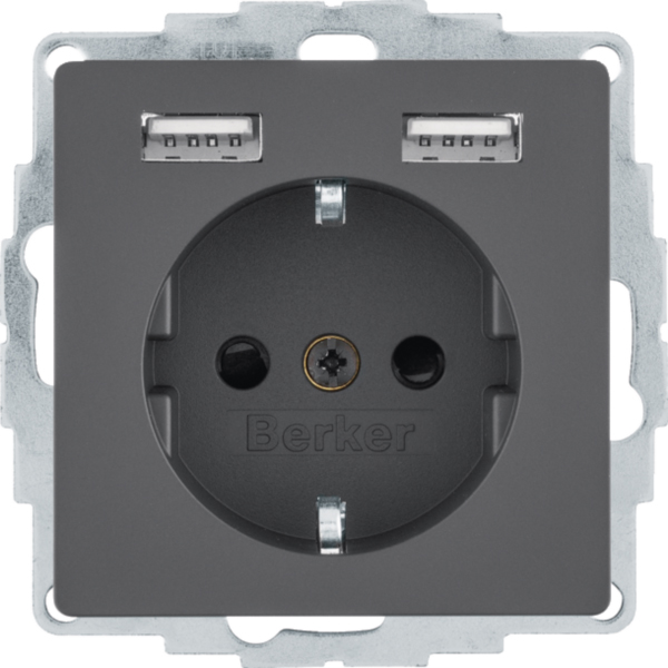 BERKER Steckdose 1-fach schwarz matt 2USB-A Unterputz IP20 MAN0204523 Euro-Steck