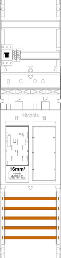 F-TRONIC Komplettfeld 63A 1Z 1R eHZ ER6DS-16L-HSP mit Verdr 1050x250mm SS_5p
