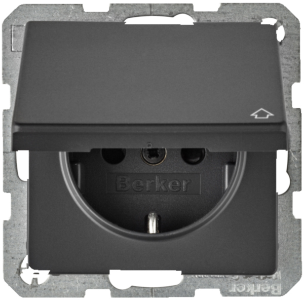 BERKER Steckdose 1-fach schwarz matt Unterputz mit BS Klappdeckel MAN0204723 Euro-Steck IP20