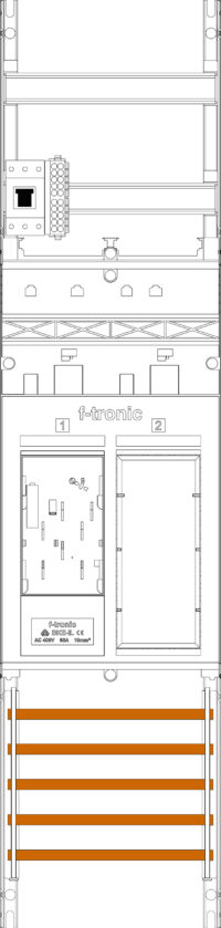 F-TRONIC Komplettfeld 63A 1Z eHZ mit Verdr ER6L-HSP 1050x250mm SS_5p 300mm TSG