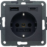 BERKER Steckdose 1-fach anthrazit matt 1USB-A Unterputz 48141606 1USB-C mit BS USB IP20