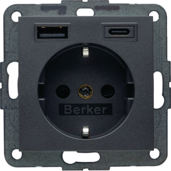 BERKER Steckdose 1-fach anthrazit matt 1USB-A Unterputz 48141606 1USB-C mit BS USB IP20