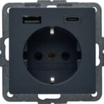 BERKER Steckdose 1-fach anthrazit samt 1USB-A Unterputz 48146086 1USB-C mit BS USB IP20