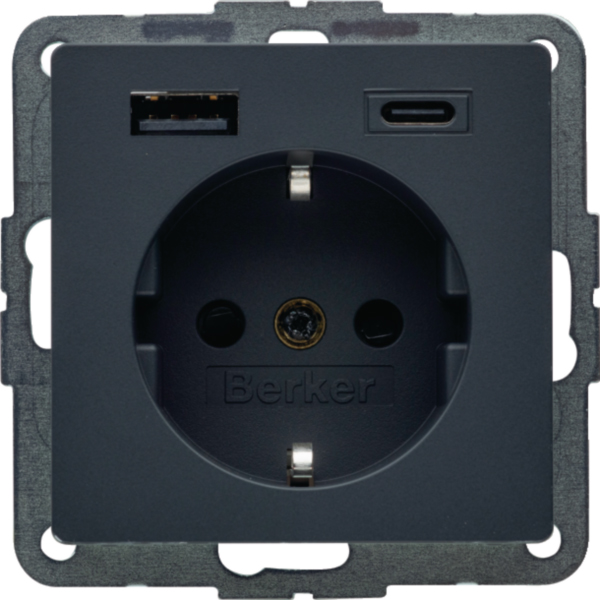 BERKER Steckdose 1-fach anthrazit samt 1USB-A Unterputz 48146086 1USB-C mit BS USB IP20