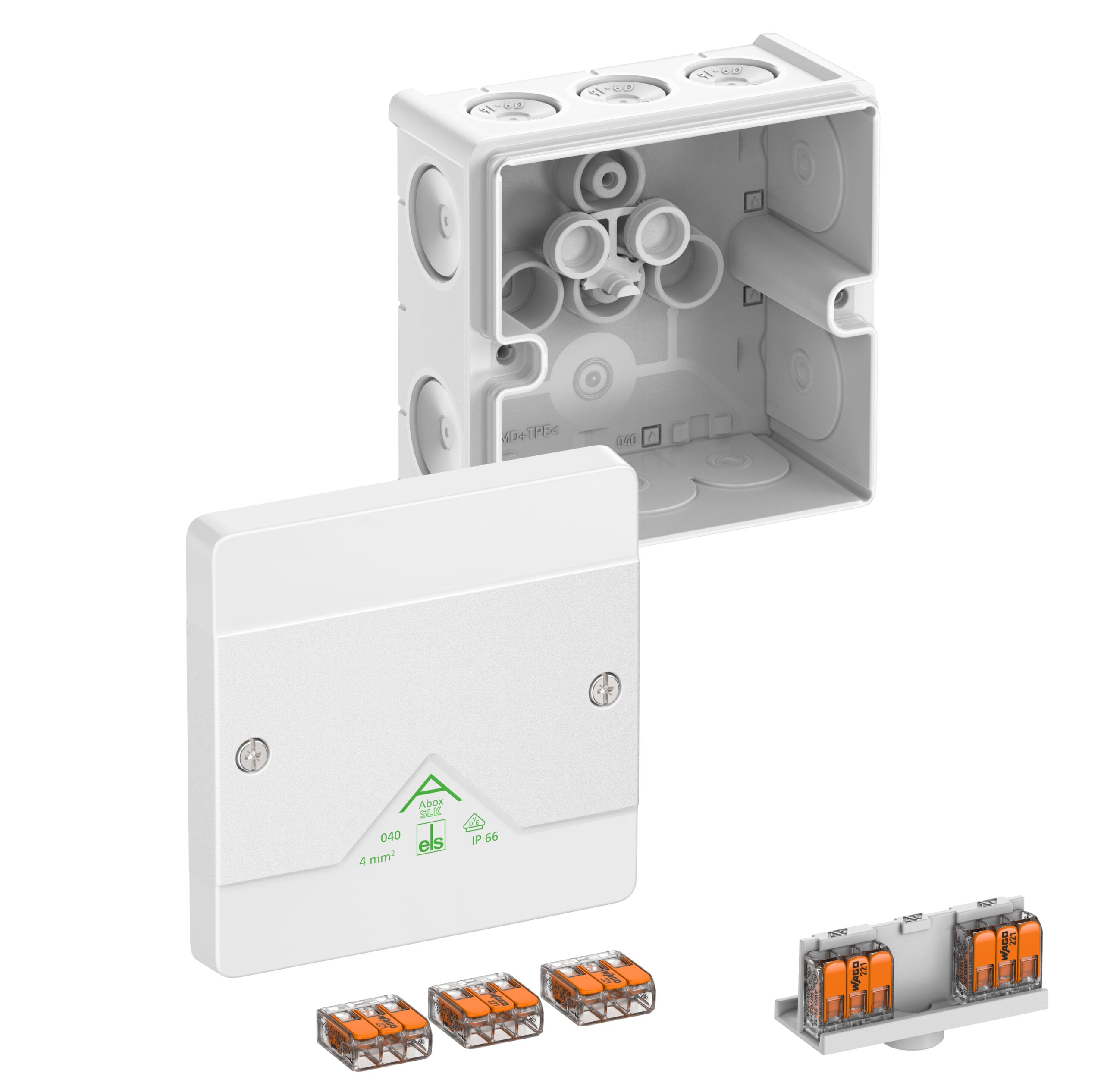 Spelsberg SPELSBERG Abzweigdose Steckkl IP66 4qmm Abox SLK-4²/w 102x102x57mm quadrat Kunststoff