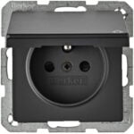 BERKER Steckdose 1-fach schwarz samt Unterputz mit BS IP20 MAN0205423 DK-Norm Klappdeckel vertikal