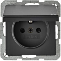 BERKER Steckdose 1-fach schwarz samt Unterputz mit BS IP20 MAN0205423 DK-Norm Klappdeckel vertikal