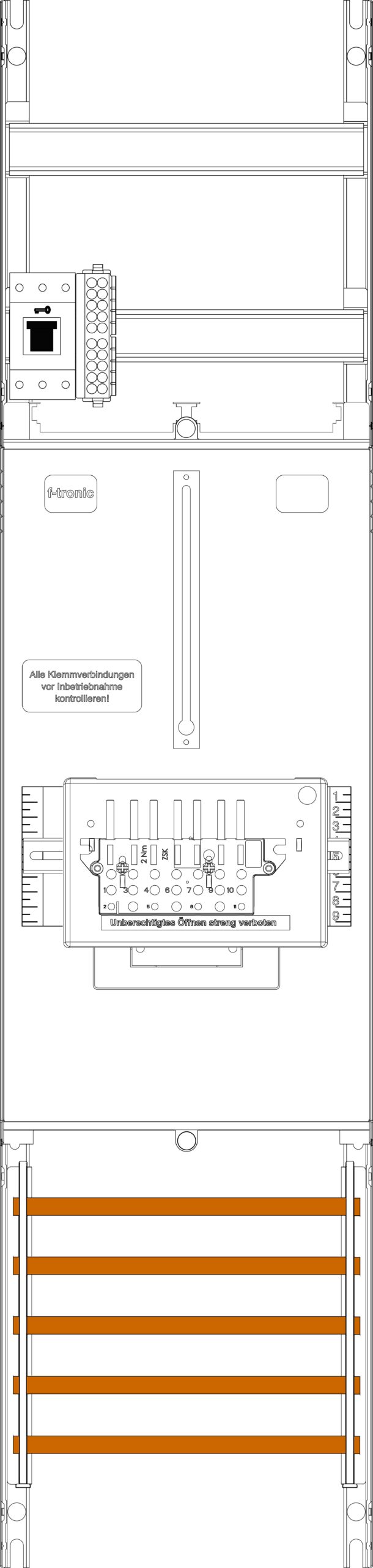 F-TRONIC Komplettfeld 63A 1Z 3PBf SS_5p Z1B-ZSK-HSS 1050x250mm 300mm