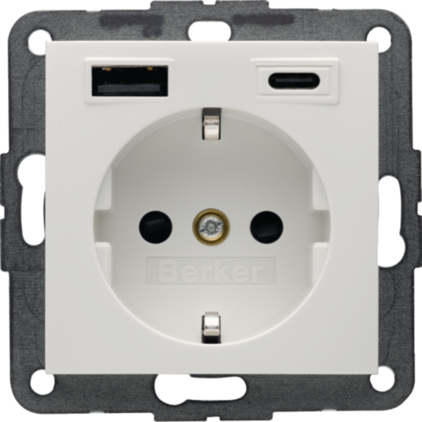 BERKER Steckdose 1-fach polws glänzend 1USB-A Unterputz 48148989 1USB-C mit BS USB IP20