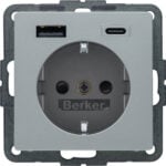 BERKER Steckdose 1-fach alu samt 1USB-A Unterputz 48146084 1USB-C mit BS USB IP20