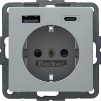 BERKER Steckdose 1-fach alu samt 1USB-A Unterputz 48146084 1USB-C mit BS USB IP20
