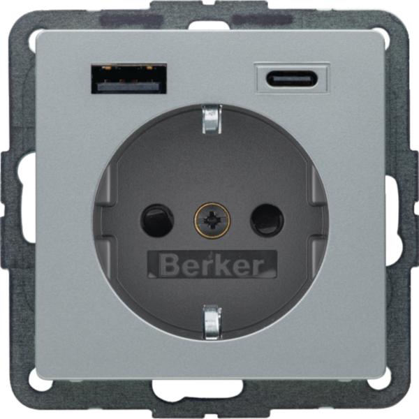 BERKER Steckdose 1-fach alu samt 1USB-A Unterputz 48146084 1USB-C mit BS USB IP20