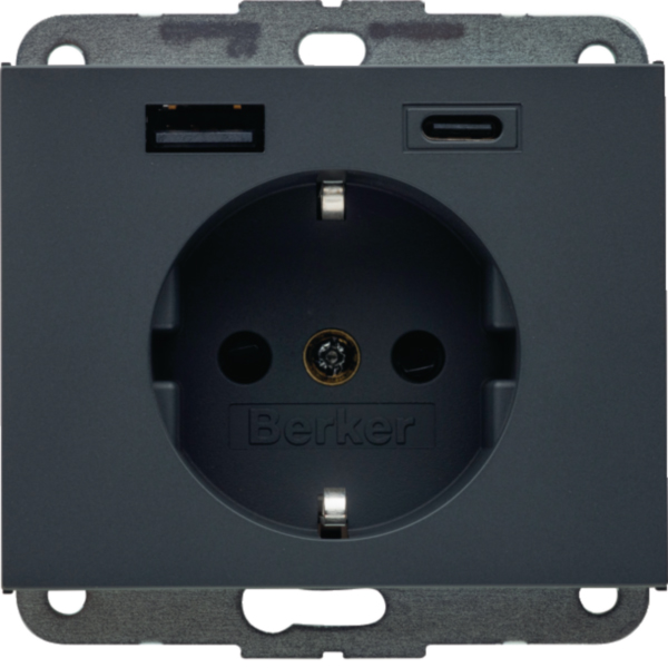 BERKER Steckdose 1-fach anthrazit matt 1USB-A Unterputz 48147006 1USB-C mit BS USB IP20