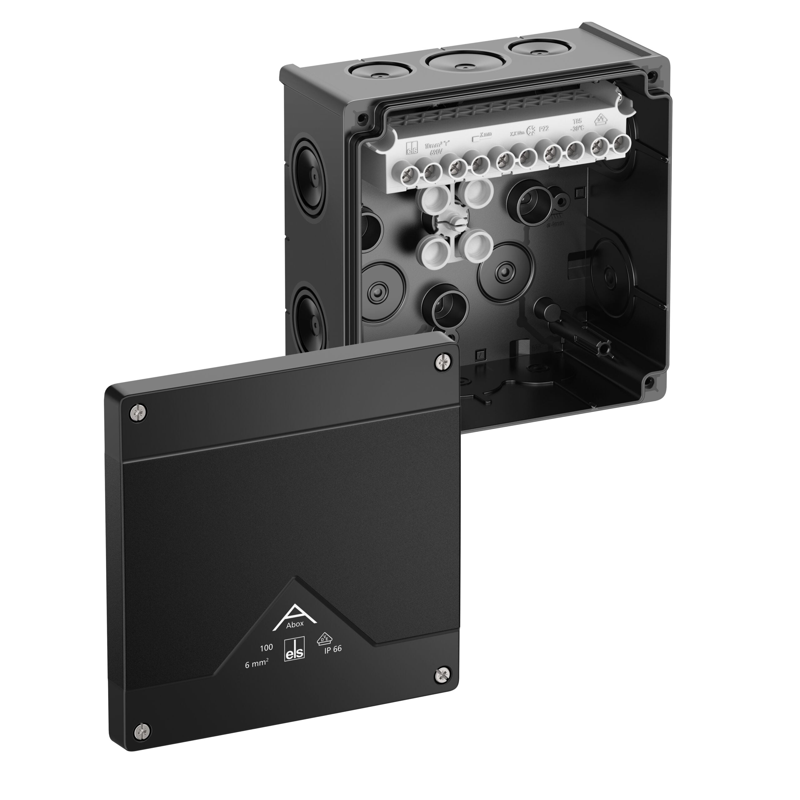 Spelsberg SPELSBERG Abzweigdose Schraubkl IP66 Kunststoff Abox 100-10²/schwarz 10qmm 152x152x80mm hfr