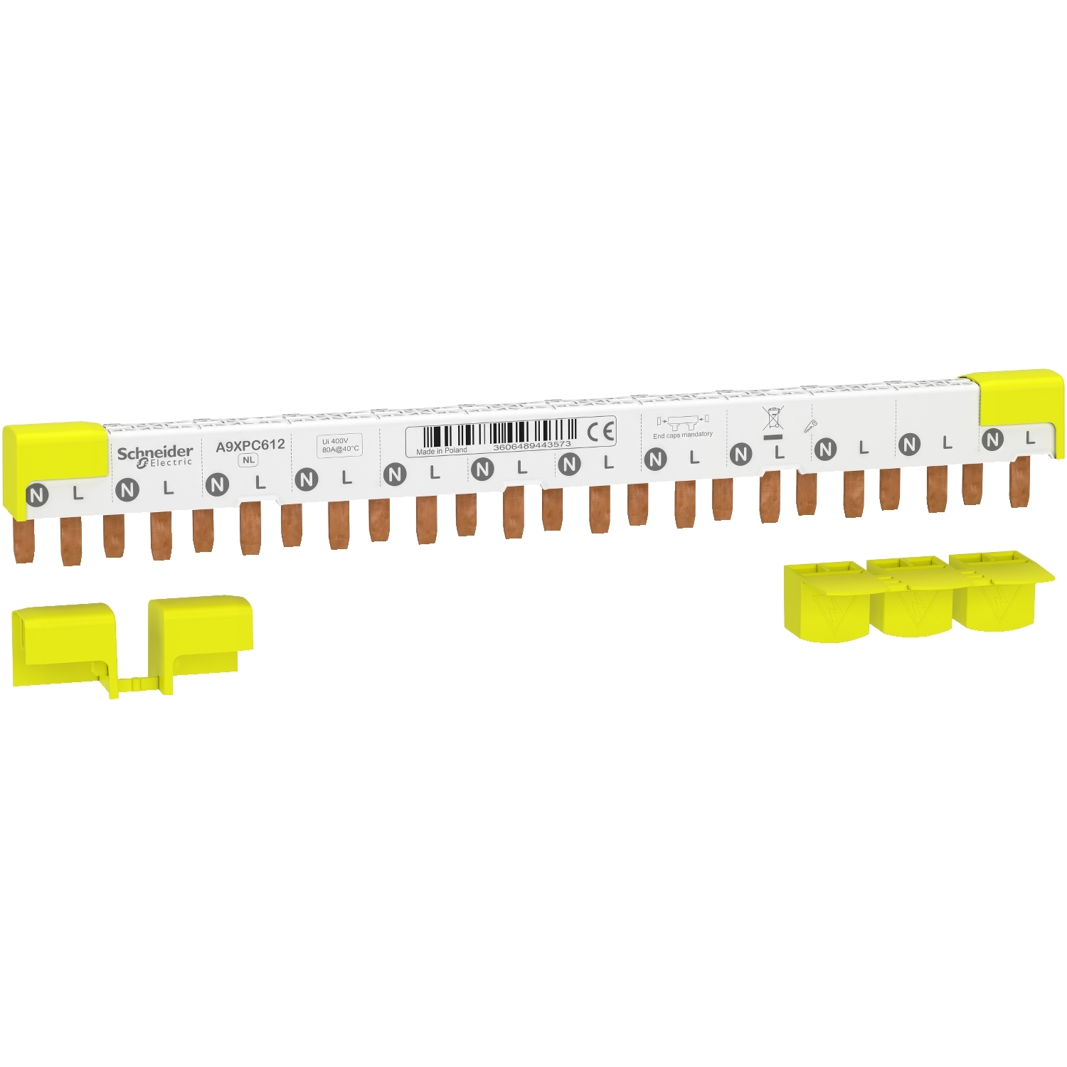 Schneider A9XPC612 Phasenschiene Stift 1P+N 9mm 80A 12Module