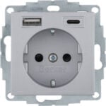 BERKER Steckdose 1-fach alu matt 1USB-A 1USB-C 48141404 Unterputz mit BS USB IP20