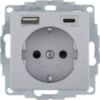 BERKER Steckdose 1-fach alu matt 1USB-A 1USB-C 48141404 Unterputz mit BS USB IP20