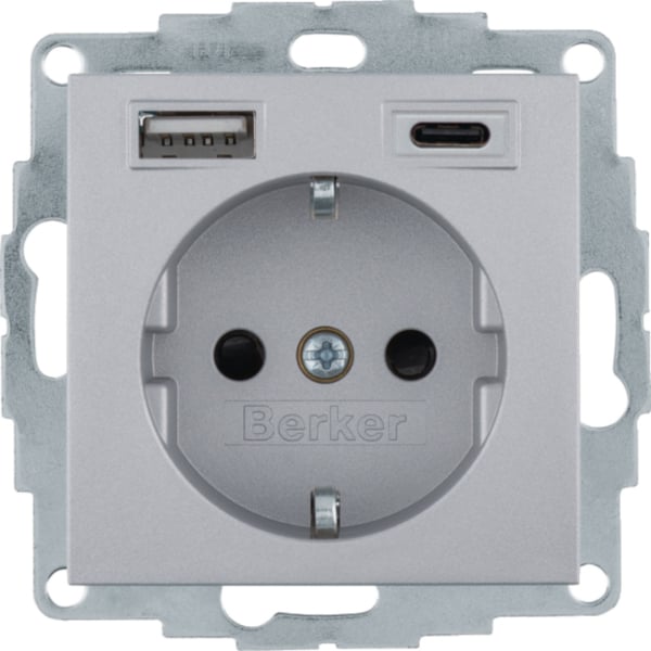 BERKER Steckdose 1-fach alu matt 1USB-A 1USB-C 48141404 Unterputz mit BS USB IP20
