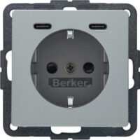 BERKER Steckdose 1-fach alu samt 2USB-C Unterputz 48156084 mit BS USB IP20