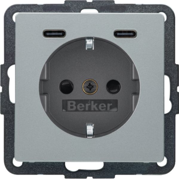 BERKER Steckdose 1-fach alu samt 2USB-C Unterputz 48156084 mit BS USB IP20