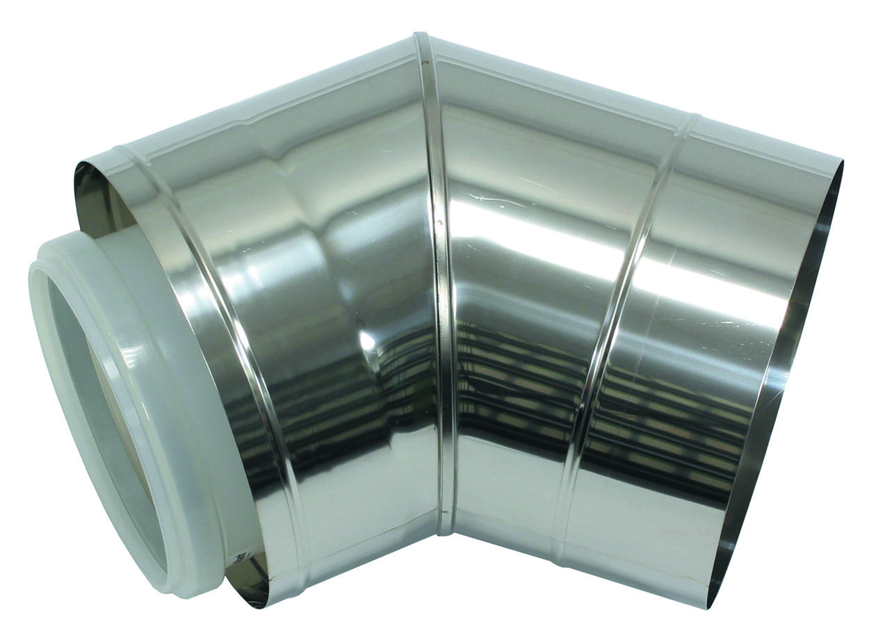 Bogen 45 Grad DN 225/160 Edelstahl für Abgassystem Fassade DN 160