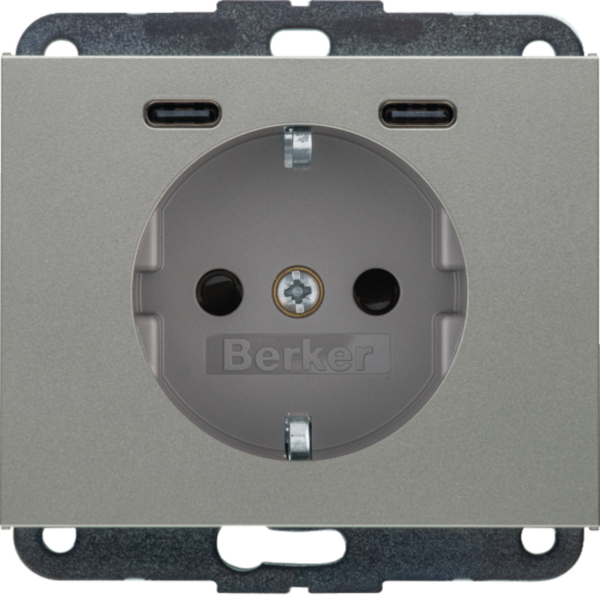 BERKER Steckdose 1-fach Edelstahl matt 2USB-C Unterputz 48157004 mit BS USB IP20