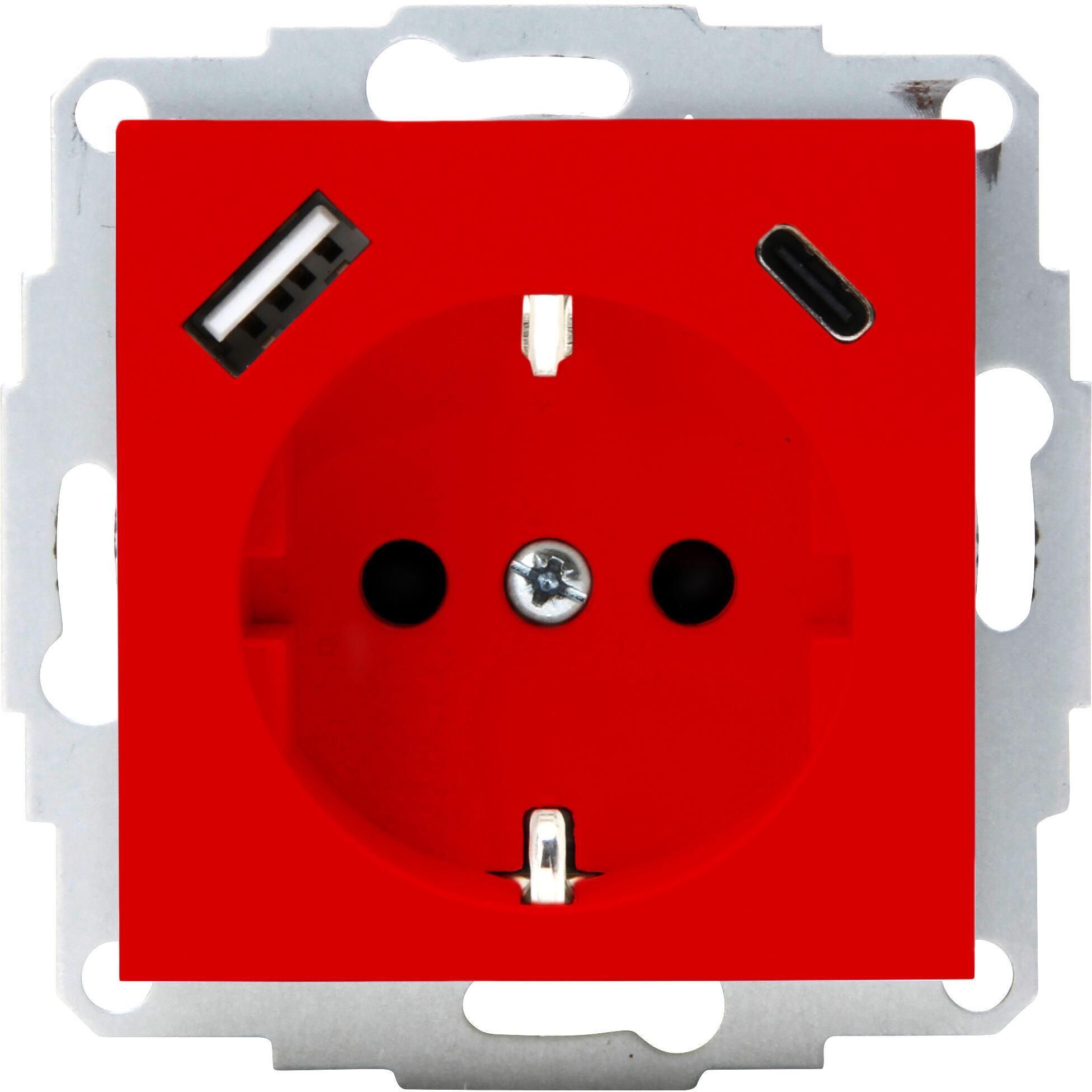Kopp HK07 -Schutzkontakt-Steckdose USB A/C Anschluss Farbe:rot