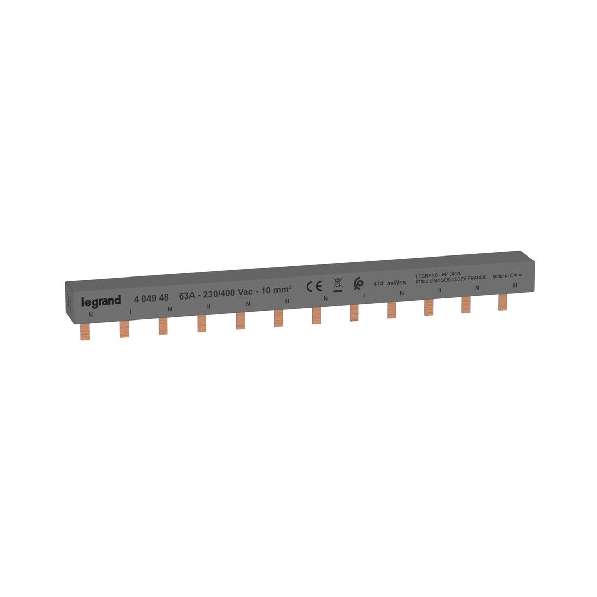 Legrand Legrand 404948 Stiftkammschiene 2-polig m.4p Einspeis.12TE 10 mm² f.2p