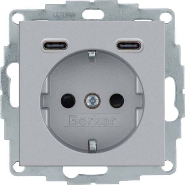 BERKER Steckdose 1-fach alu matt 2USB-C Unterputz USB 48151404 mit BS IP20