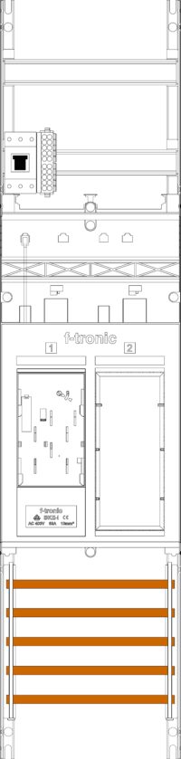 F-TRONIC Komplettfeld 63A 1Z 1R eHZ ER6DS-HSP mit Verdr 1050x250mm SS_5p